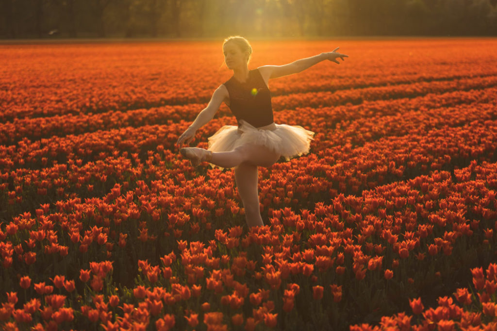 Golden Hour tulpenveld shoot met ballerina door Wilma Fotografeert met Canon5DMarkIV